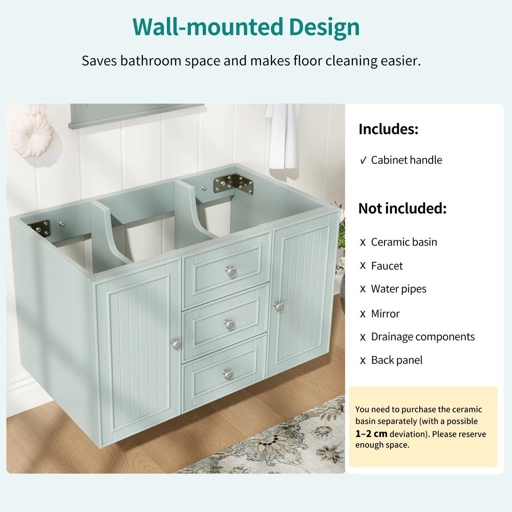 Mobile Sottolavabo Bagno con 3 Cassetti Sospeso ¨C Xylo ¨C Verde 78.5x46x46.8cm