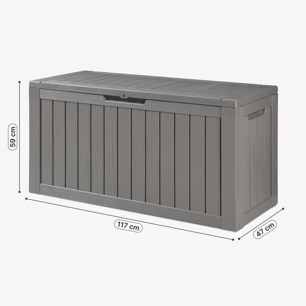 Baule da Giardino Vades Contenitore Multiuso 117 x 47 x 59 cm - Grigio Chiaro, Effetto Legno casa.pro