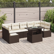 Set Divano Giardino 8 Pezzi con Cuscini Marrone Polyrattan