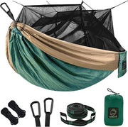 Doppia rete per la sospensione con rete anti-mosche - Rete da campeggio portatile per viaggi e campeggio - Verde militare