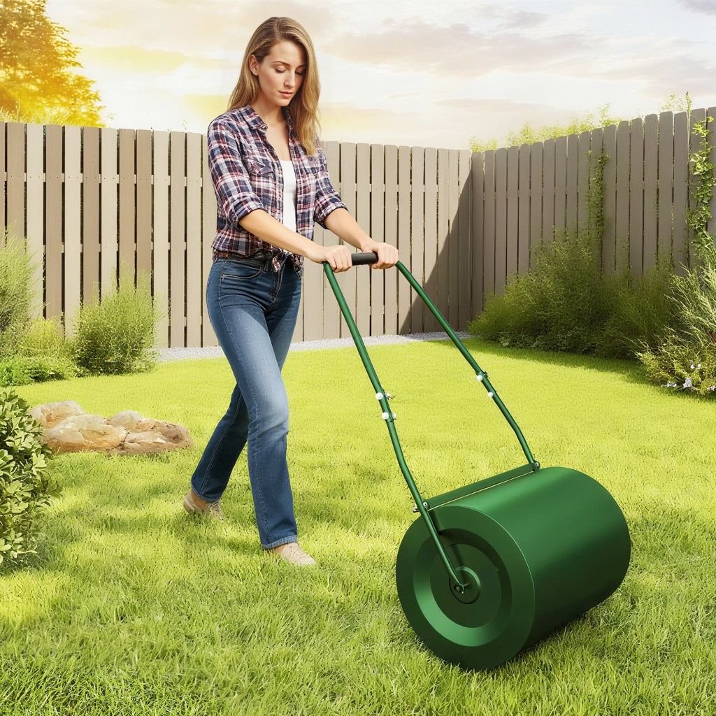 Rullo Compressore per Prato Capacità 63L con Lama Raschiante in Metallo Verde Scuro
