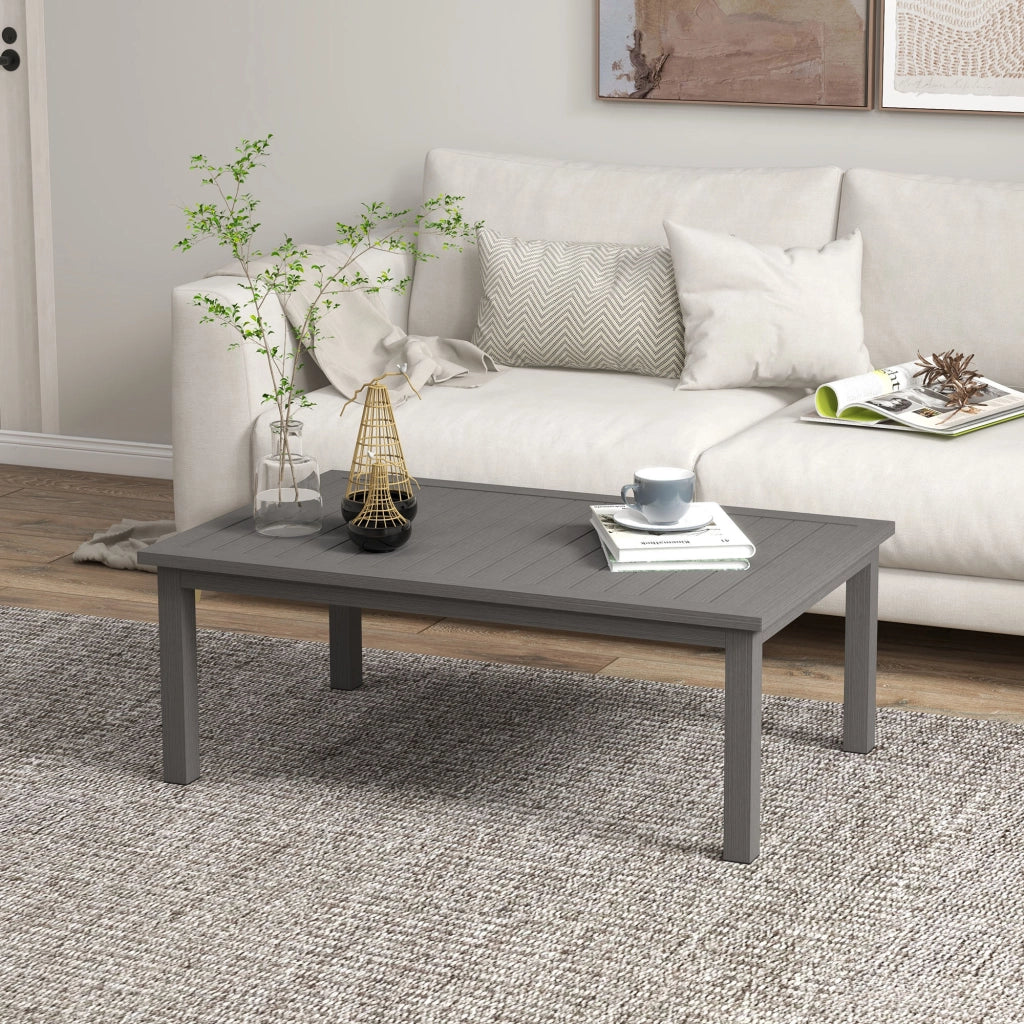 Tavolino rettangolare con piano a doghe ¨C Zephmum ¨C Marrone, Alluminio, 100x60x37 cm