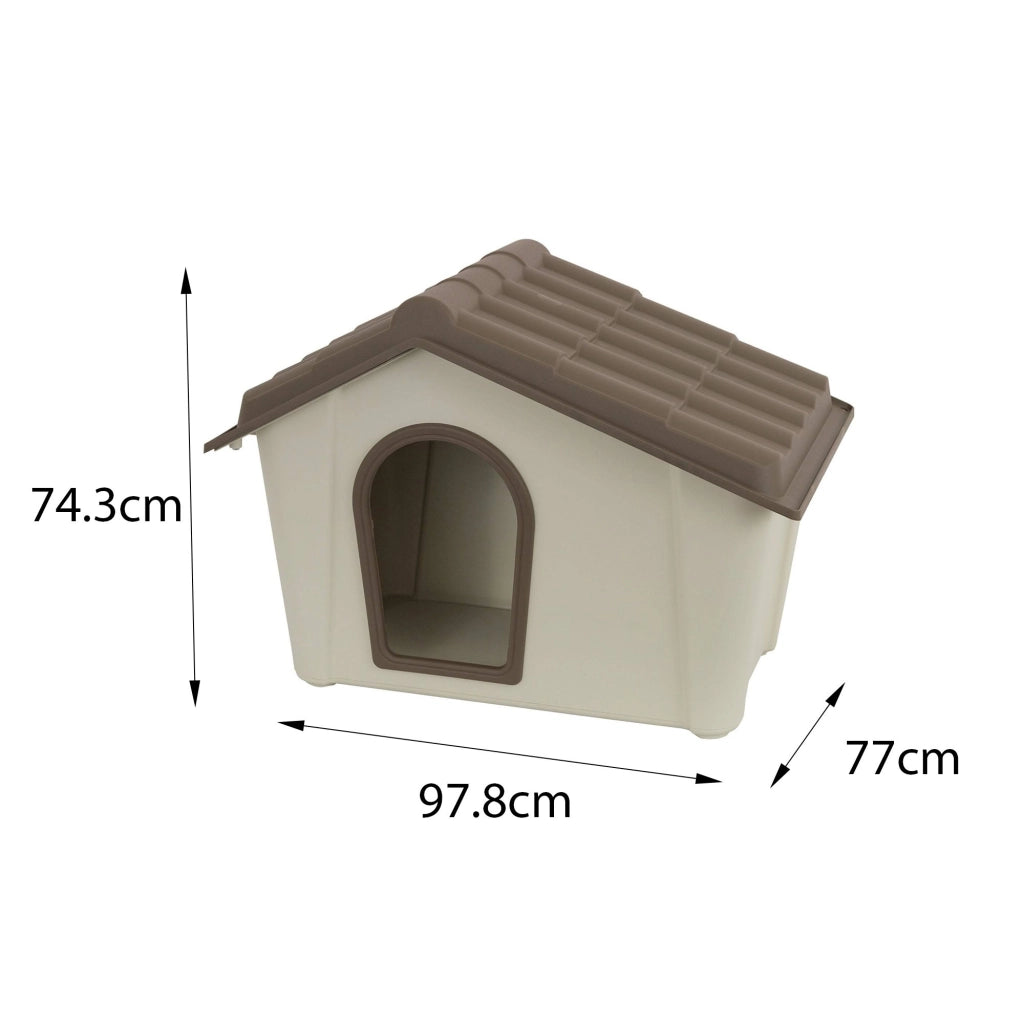 Cuccia in polipropilene da esterno o Avalon, Casetta per cani o gatti, 100% Made in Italy, cm 98x78h75, colore Beige