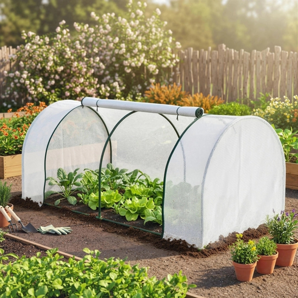 SERRA da Giardino 200x100x80 cm in PE Bianco con Telaio in Acciaio