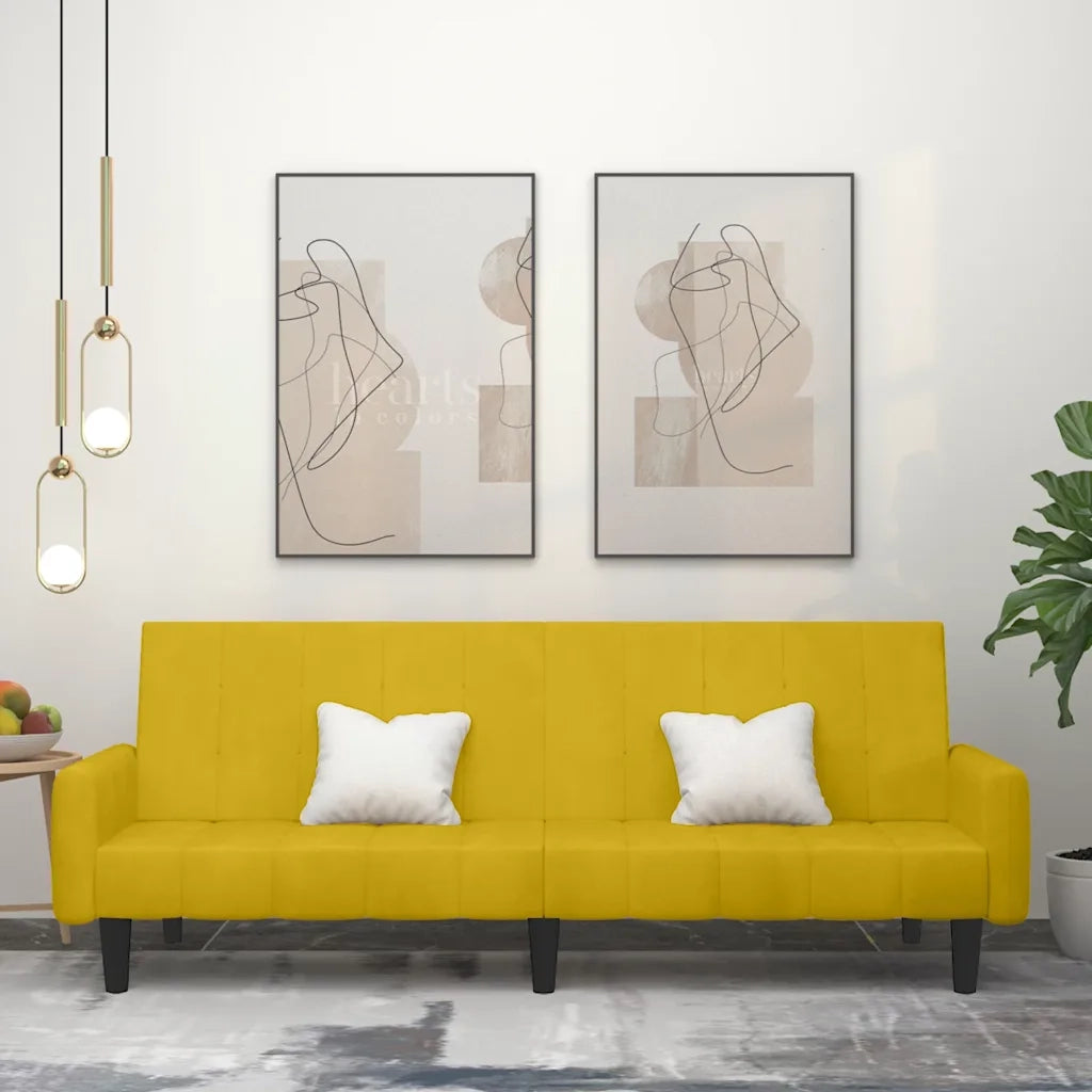 Divano letto | Sof¨¤ letto | Letto singolo a 2 Posti Giallo in Velluto