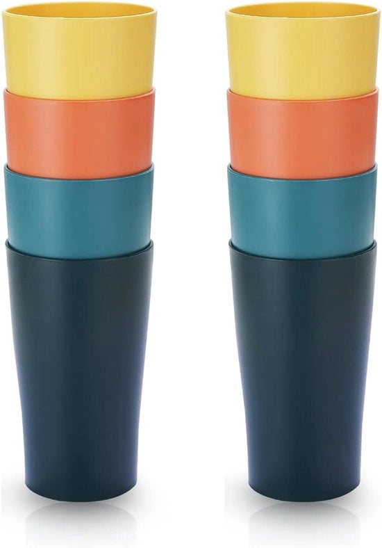 Set di bicchieri in plastica, con 8 pezzi, bicchieri da caffè 450 ml, bicchieri per bambini e adulti resistenti agli urti, bicchieri riciclabili per acqua, latte, tè, caffè, per uso domestico, campeggio, picnic, viaggi