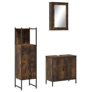 Set Mobili da Bagno | Armadio da bagno 3 pz Rovere Fumo in Legno Multistrato