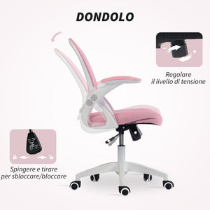 Sedia da Ufficio Ergonomica e Regolabile 65.5x61.5x88-97.5 cm con Schienale a Rete e Seduta Imbottita Rosa