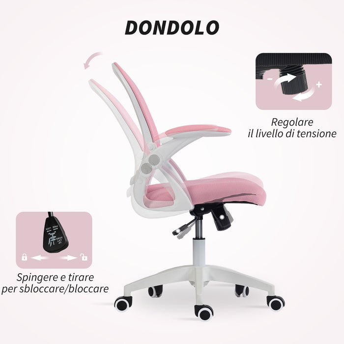 Sedia da Ufficio Ergonomica e Regolabile 65.5x61.5x88-97.5 cm con Schienale a Rete e Seduta Imbottita Rosa