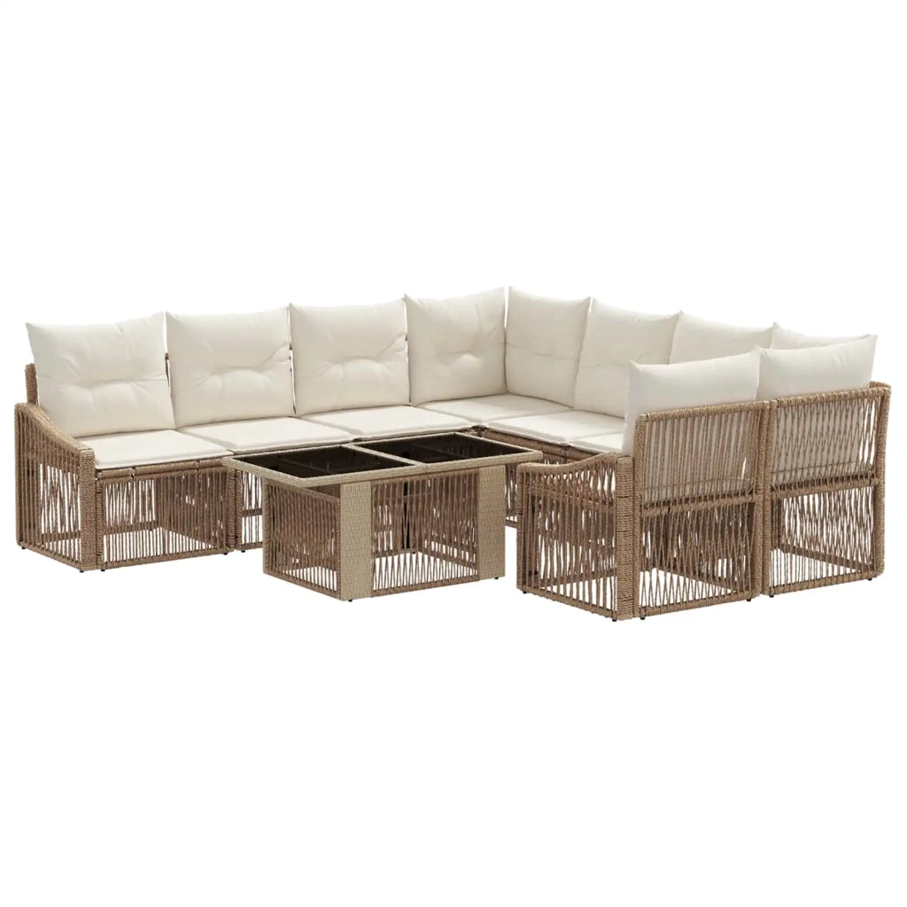 Set Divano da Giardino 9 pz Beige e Bianco Crema polyrattan 3437223