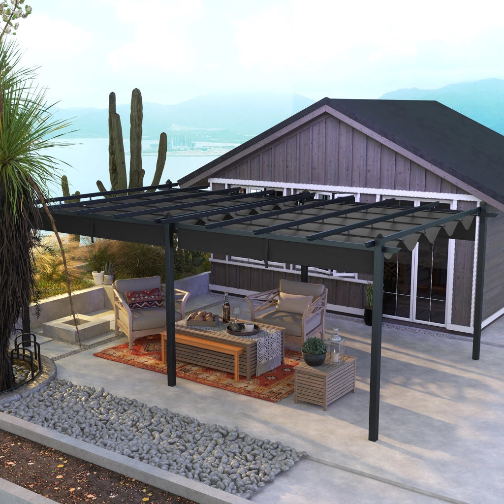 Pergola retrattile per terrazza ¨C zephmum ¨C 3.5x6 m in alluminio e poliestere grigio scuro