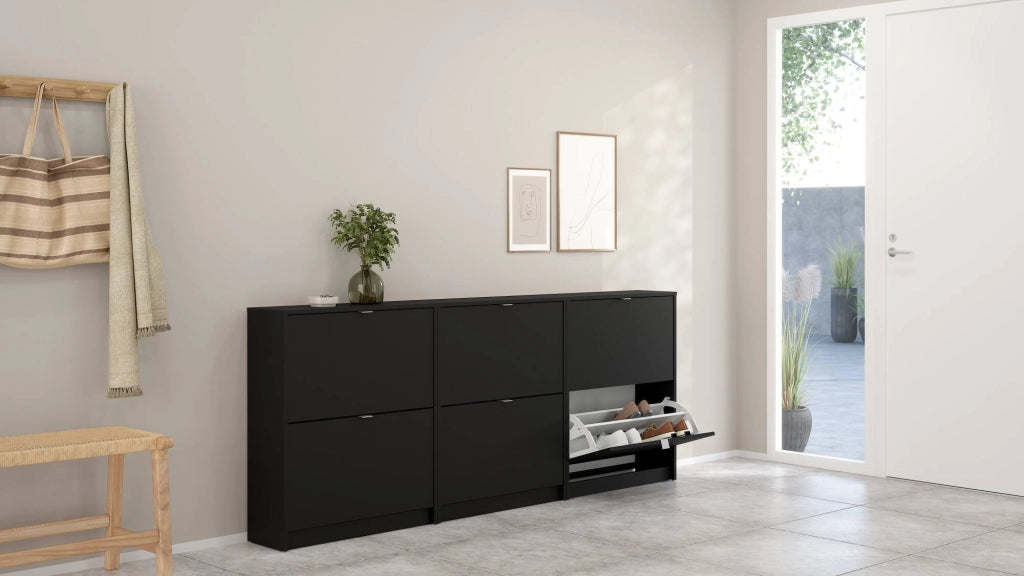 Scarpiera Larry, Mobile portascarpe, Armadio da ingresso multiuso, Mobiletto per calzature, 70x24 h85 cm, Nero