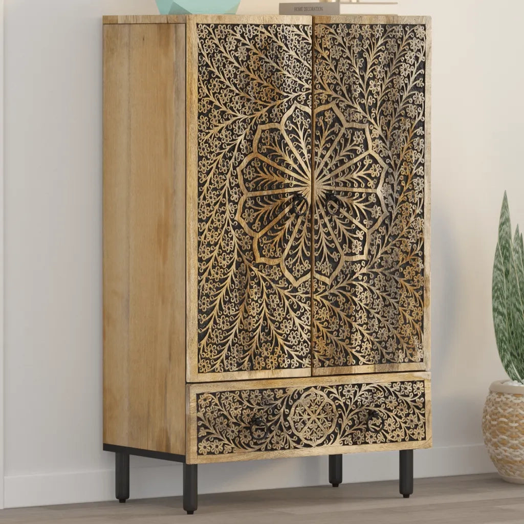 Credenza-Buffet-Armadio da cucina 60x33x110 cm in Legno Massello di Mango 326562
