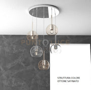 SOSP. OTTONE SAT. TONDA 5 LUCI VETRI TUTTI PICCOLO (2X TR+ 3X AM) 1155OS-S5 TP-TA