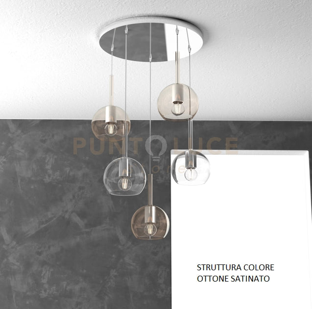 SOSP. OTTONE SAT. TONDA 5 LUCI VETRI TUTTI PICCOLO (2X TR+ 3X AM) 1155OS-S5 TP-TA