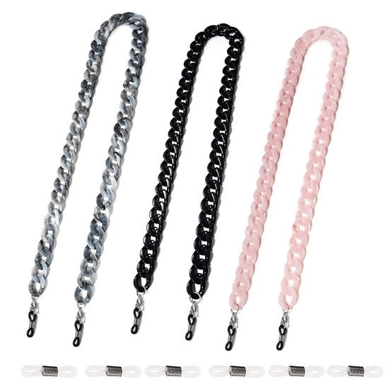 Acquasanti - Catene per Occhiali Acril - Collare da Sole Multifunzionale - 3 Pezzi - Colore: Rosa, Nero, Grigio - Adatto per Donne - 72 cm di Lunghezza