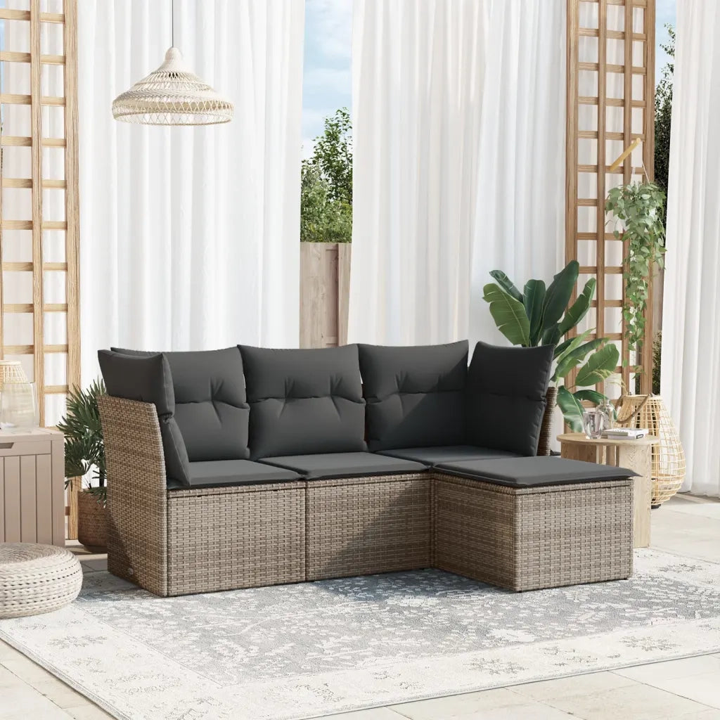 Set Divani da Giardino 4 pz | Set Salotto da Giardino con Cuscini in Polyrattan Grigio