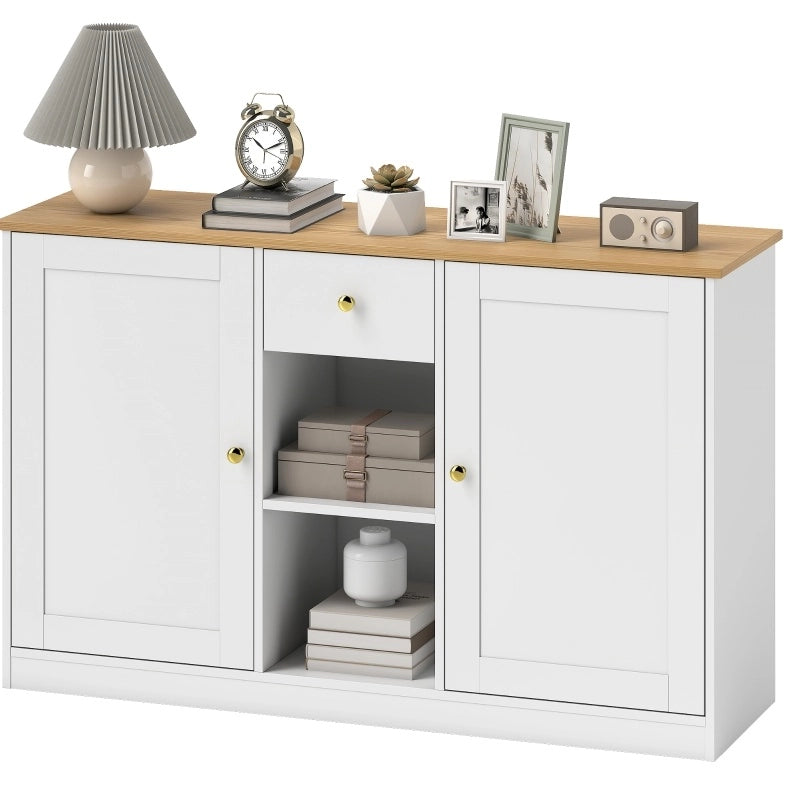 Credenza 120x35x75.2 cm con cassetto; 2 ante e 2 ripiani aperti bianca