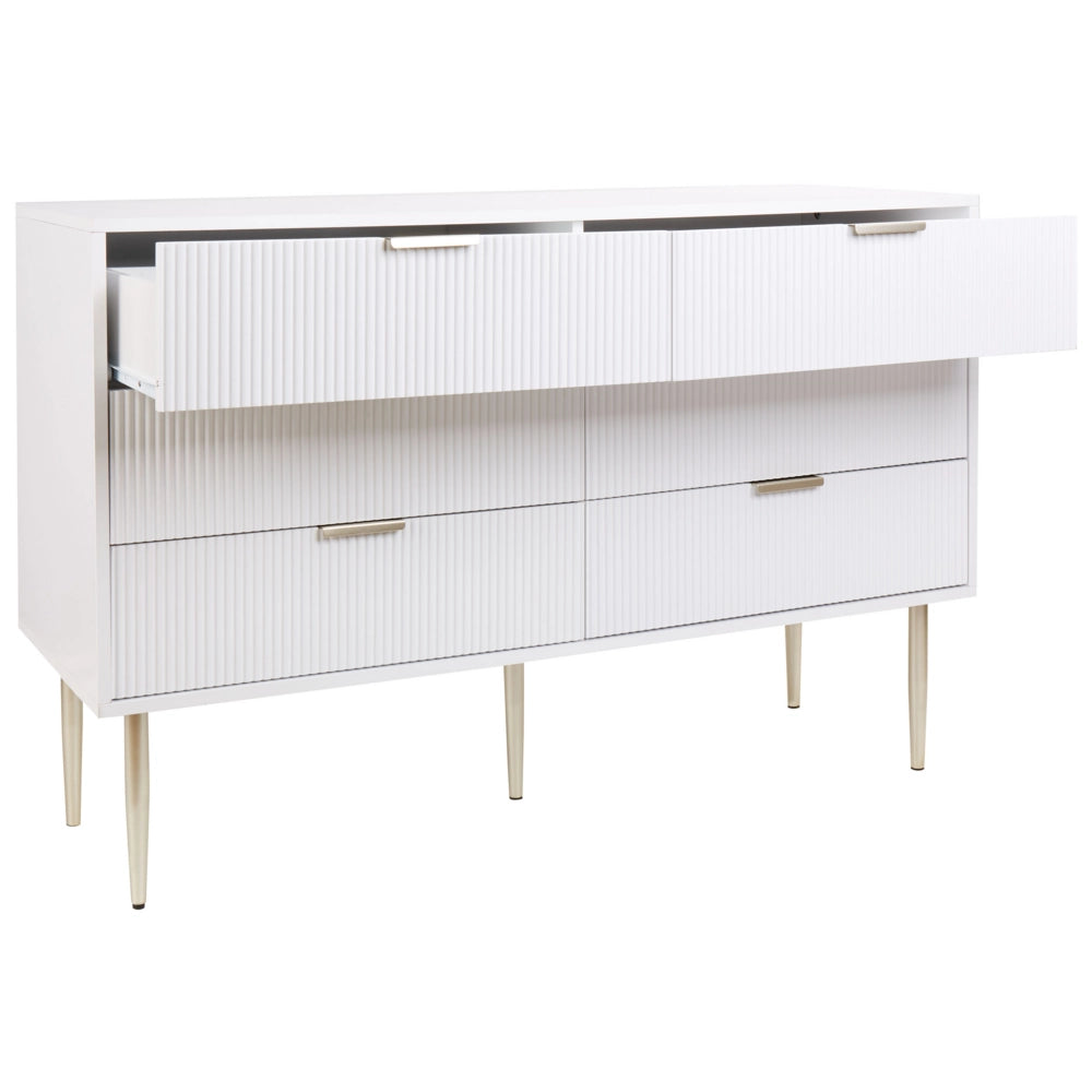 Cassettiera in MDF bianco 2 cassetti Gambe in metallo e maniglie stile classico