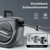 Avvolgitubo automatico per aria compressa 15 m, avvolgitubo in acciaio, 17 bar, con supporto girevole a 180°