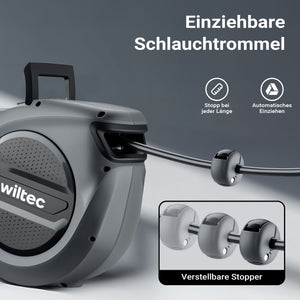 Avvolgitubo automatico per aria compressa 15 m, avvolgitubo in acciaio, 17 bar, con supporto girevole a 180°