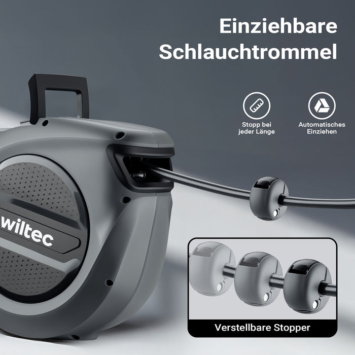 Avvolgitubo automatico per aria compressa 15 m, avvolgitubo in acciaio, 17 bar, con supporto girevole a 180°