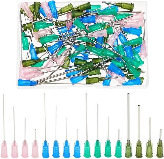 Set di ago con punta liscia con blocco 3-6.8cm - Ago in acciaio inossidabile per distribuzione industriale - 16 stili (foro: 0.4/0.5/0.8/1.5mm)