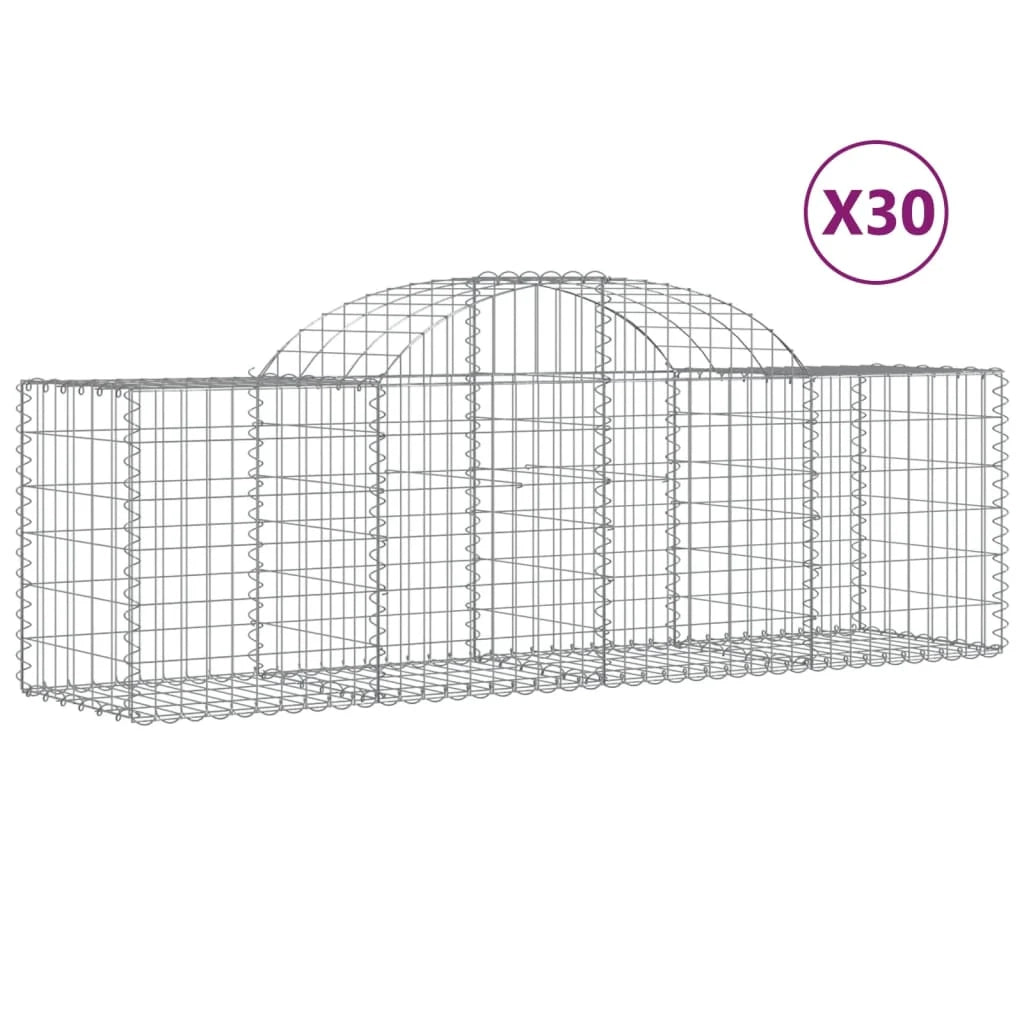 Cestini gabbioni recinzione a gabbia muro di contenimento ad arco 30 pezzi 200 x 50 x 60/80 cm ferro zincato argento 02_0040834