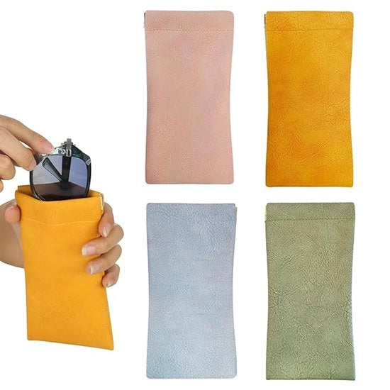 4 x Custodia per occhiali - Borsa di stoccaggio - adatta per il ripostaggio di un occhiale da sole、 occhiale da lettura、 cosmetici、 cavi di ricarica - pelle PU - unisex