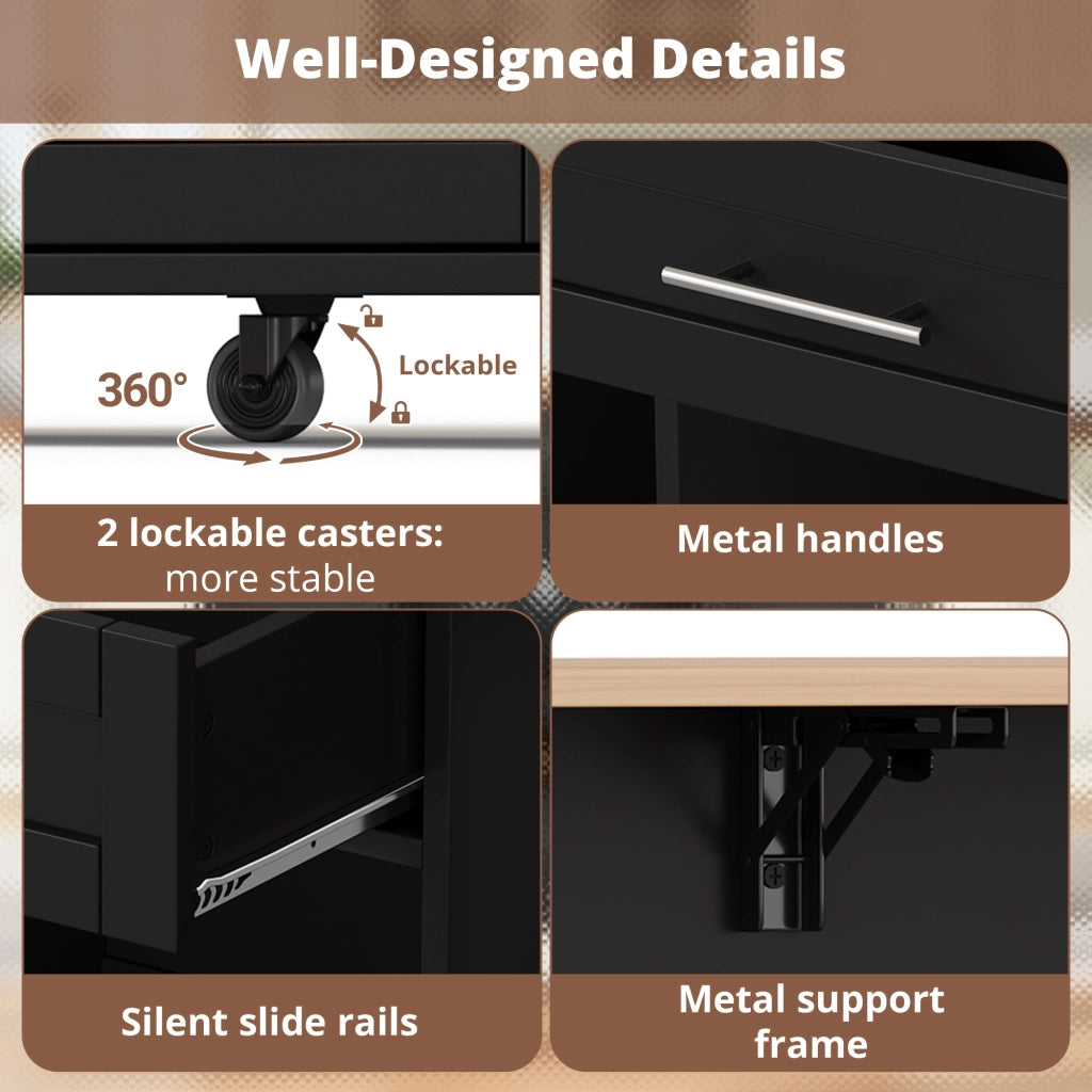 Carrello da Cucina Pieghevole con Portabottiglie ¨C MINIMAL ¨C Nero 120x45x92