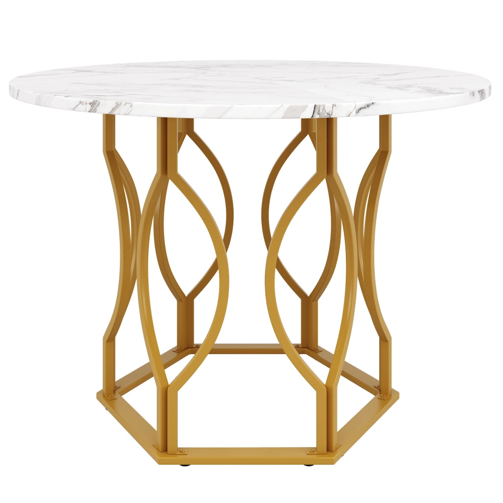 TAVOLO DA PRANZO 100x100x76 cm MDF E METALLO ORO/BIANCO