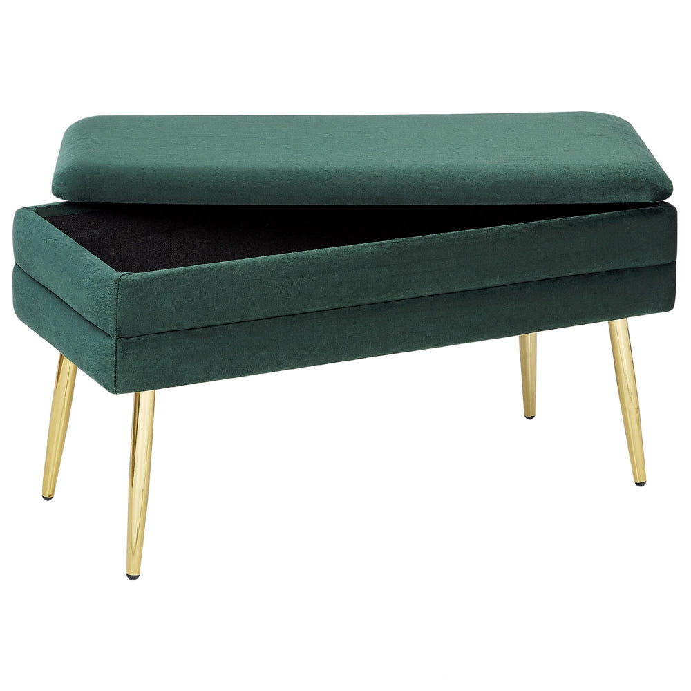 Panca portaoggetti per camera da letto velluto di poliestere verde scuro gambe dorate design glam mobili da soggiorno a tinta unita