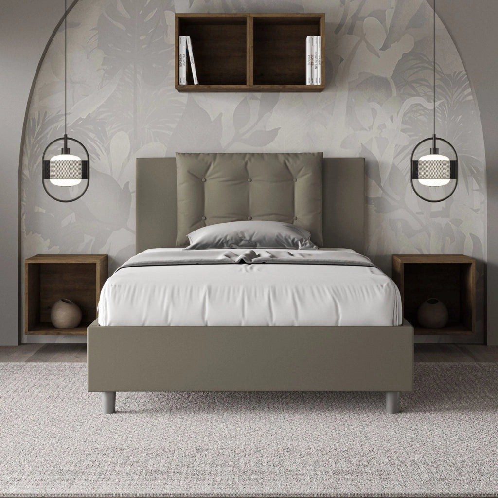 Letto una piazza e mezza senza rete imbottito 120x200 similpelle bianco Annalisa