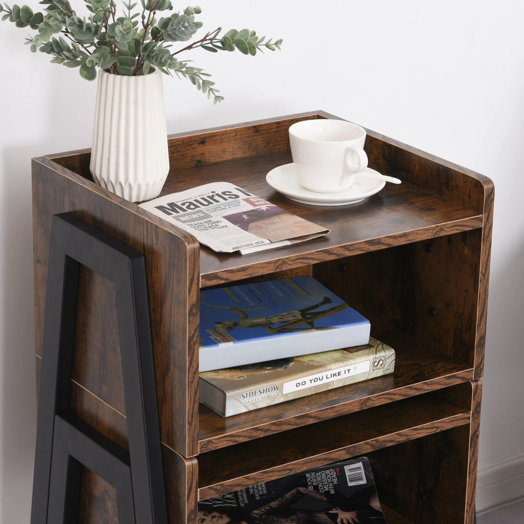 Tavolino da notte industriale impilabile ¨C zephmum ¨C legno marrone e nero 46x35x52,5 cm