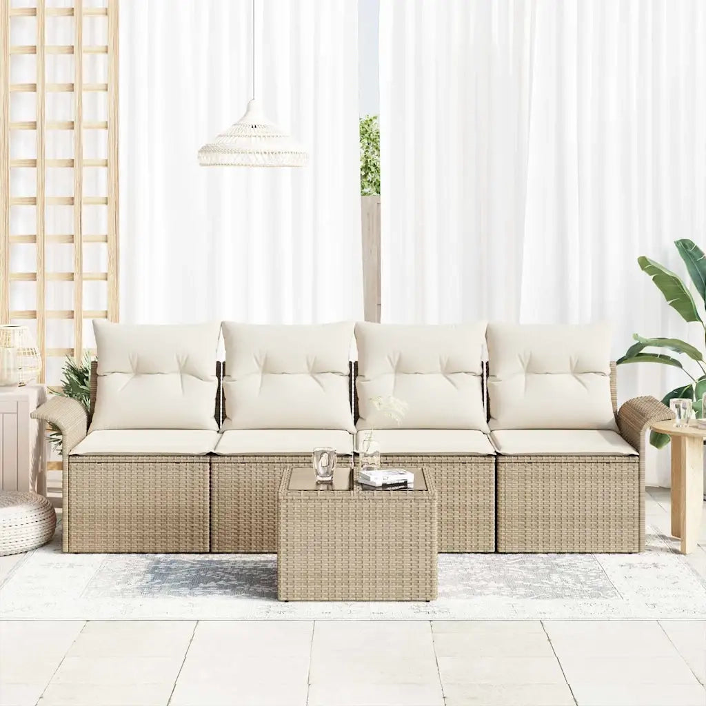 Set di divani con cuscino 5 pcs Beige polyrattan