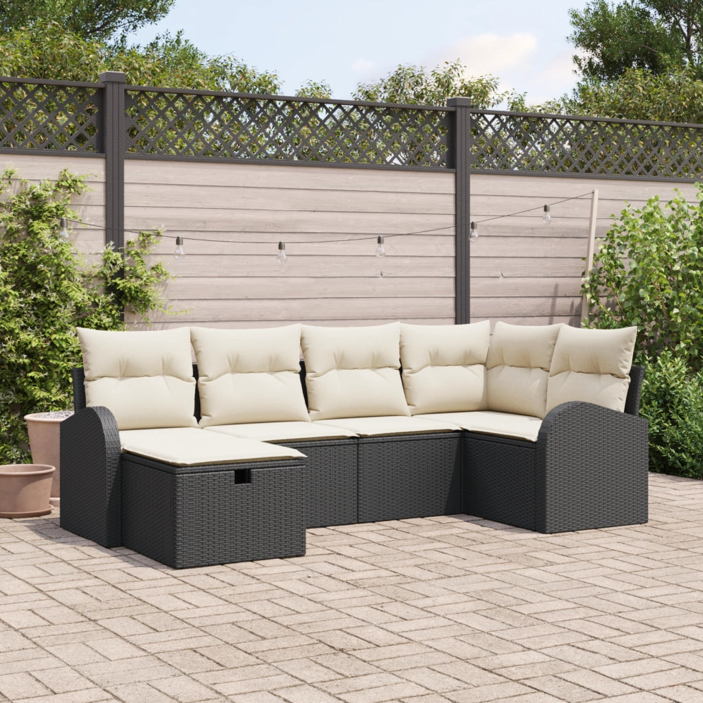 Set divani giardino 6 pezzi con cuscini polyrattan neri