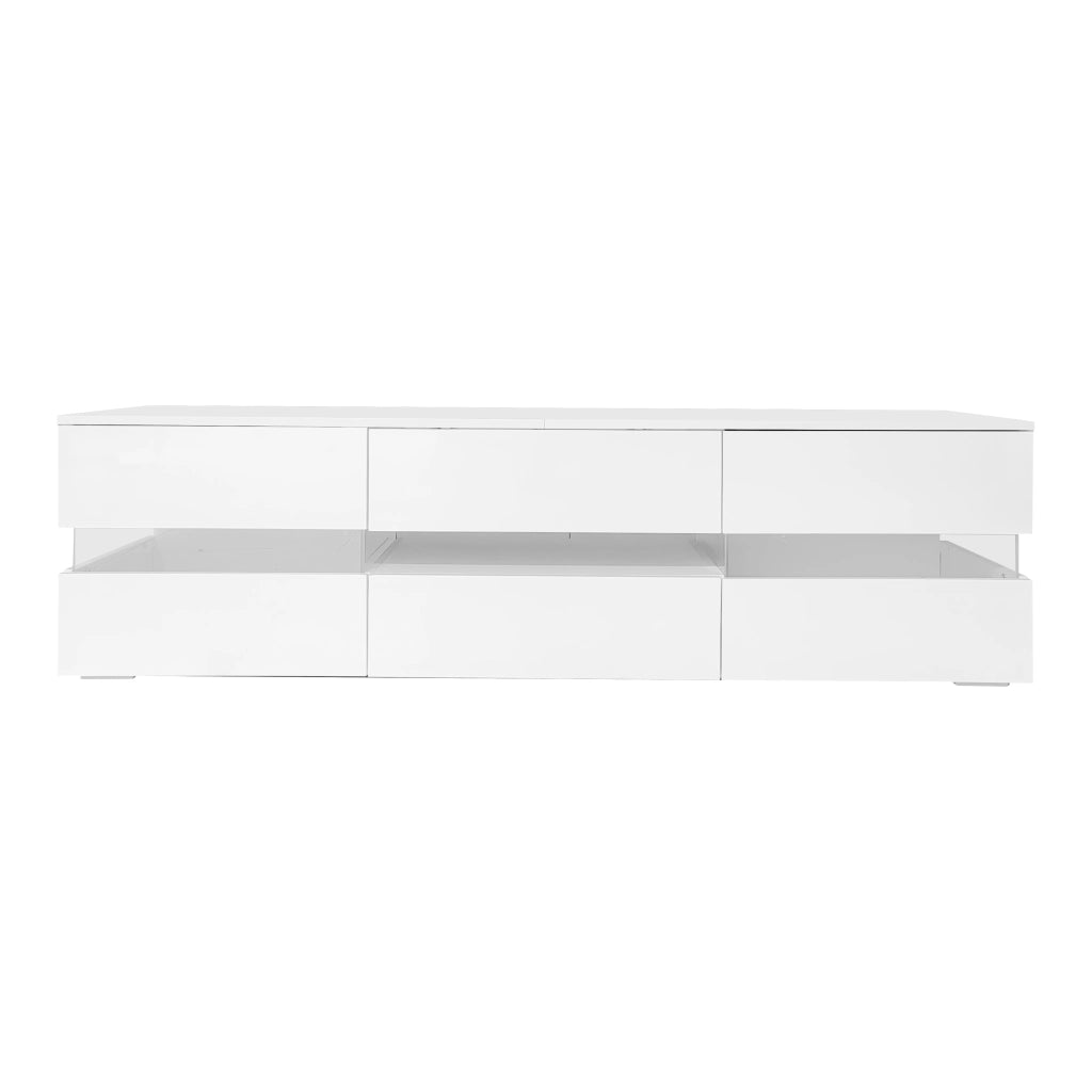 Mobile TV moderno bianco a specchio - Zephmum - 160x39x45 cm, LED, 2 ante, cassetto, per TV 70 pollici