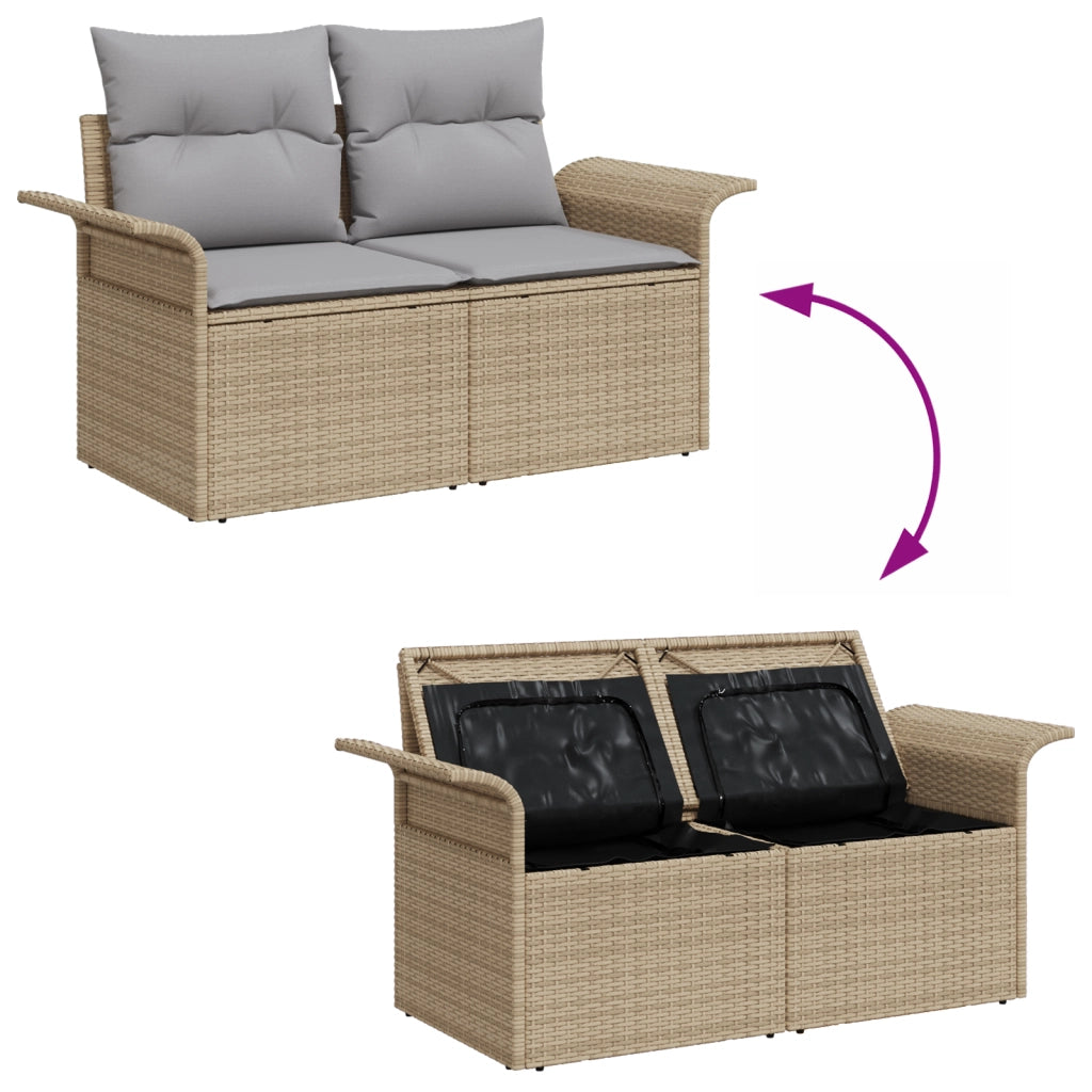 Set Divano da Giardino da 6 Pezzi con Cuscini Beige in Rattan Polietilenico