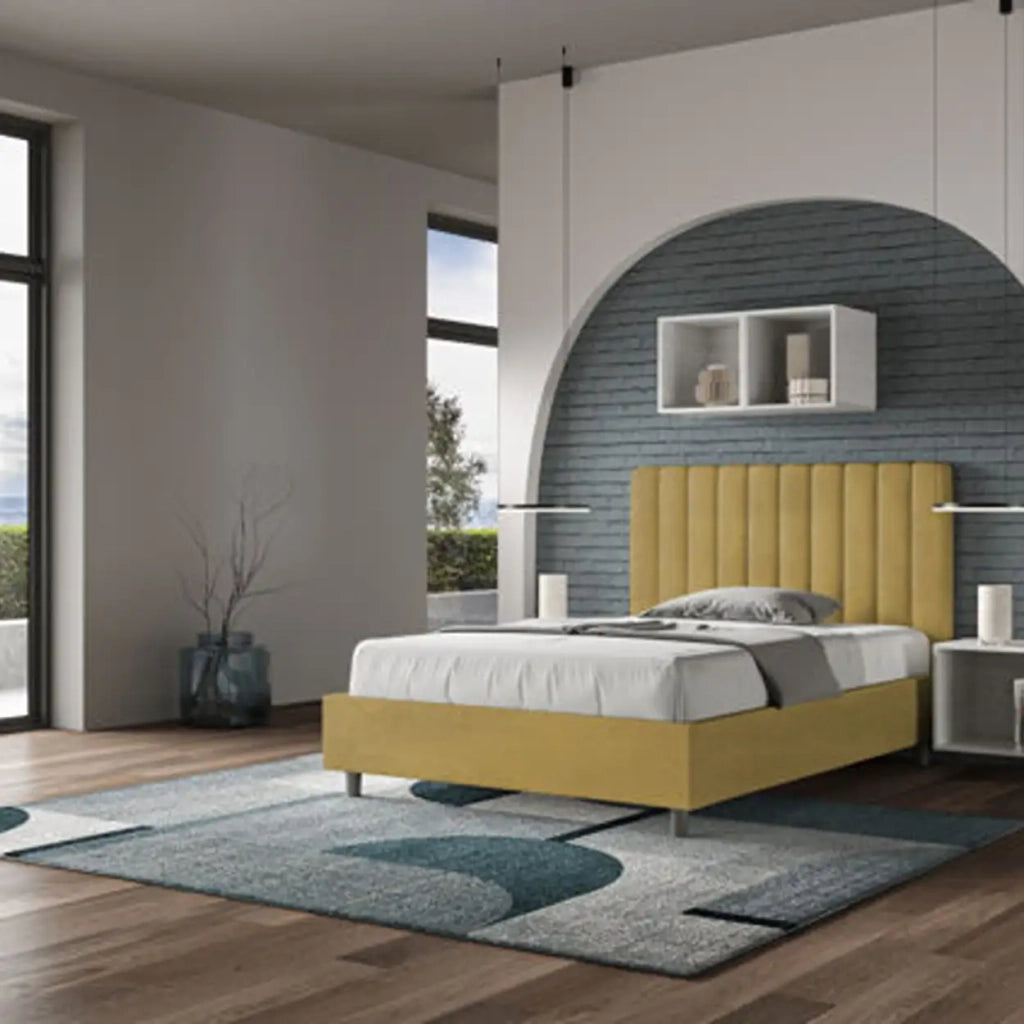Letto una piazza e mezza con rete imbottito 120x210 microfibra ocra Agueda