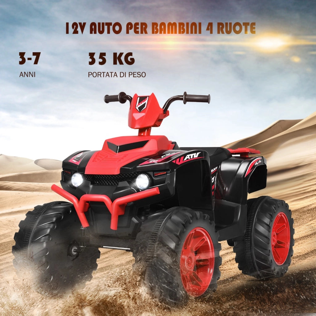 Quad elettrico ATV 12 V per bambini con musica e luci LED, Quad a batteria con sedile comodo 104x67x74cm Rosso-Macchinine giocattoli