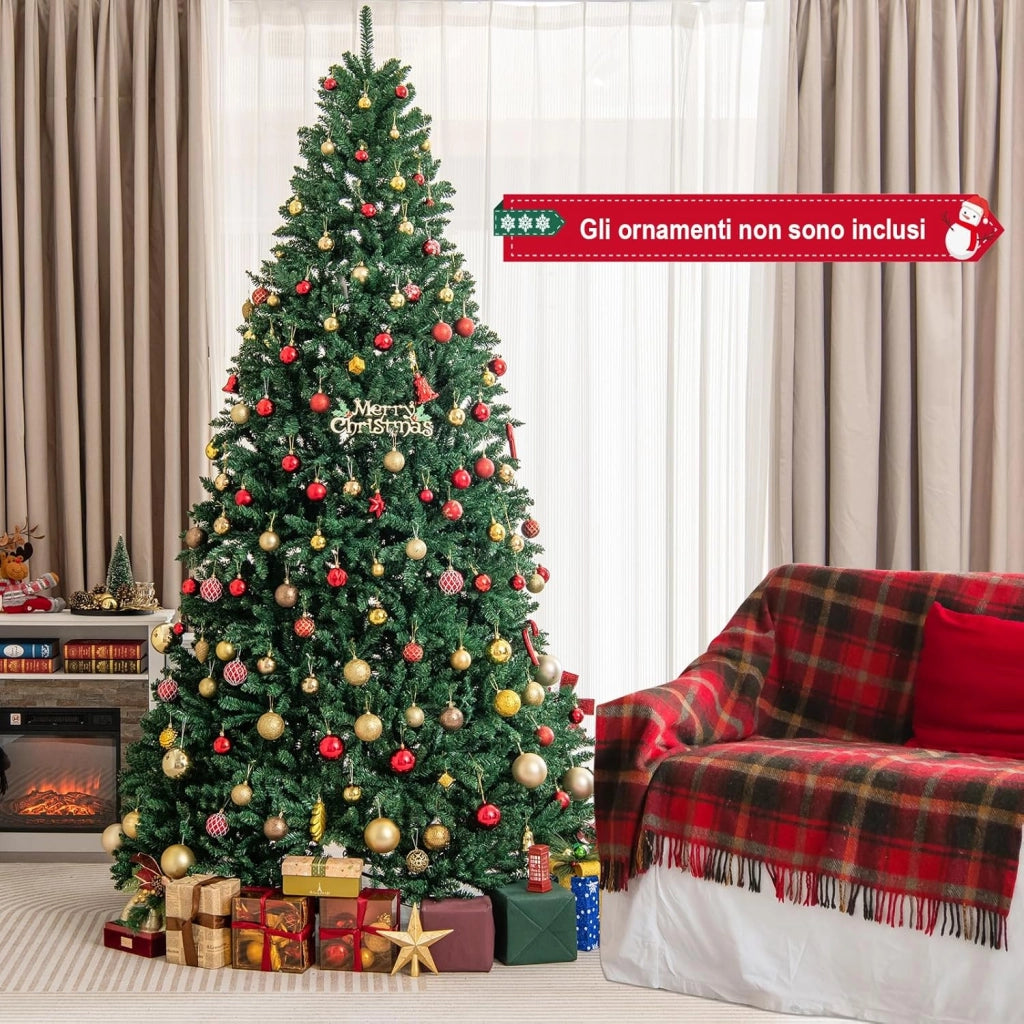 Albero di Natale 275 cm, Albero di Natale Artificiale con 3594 Rami e Base in Metallo, Albero di Natale Realistico e Denso per Casa, Ufficio e Negozio, Verde (275 cm)
