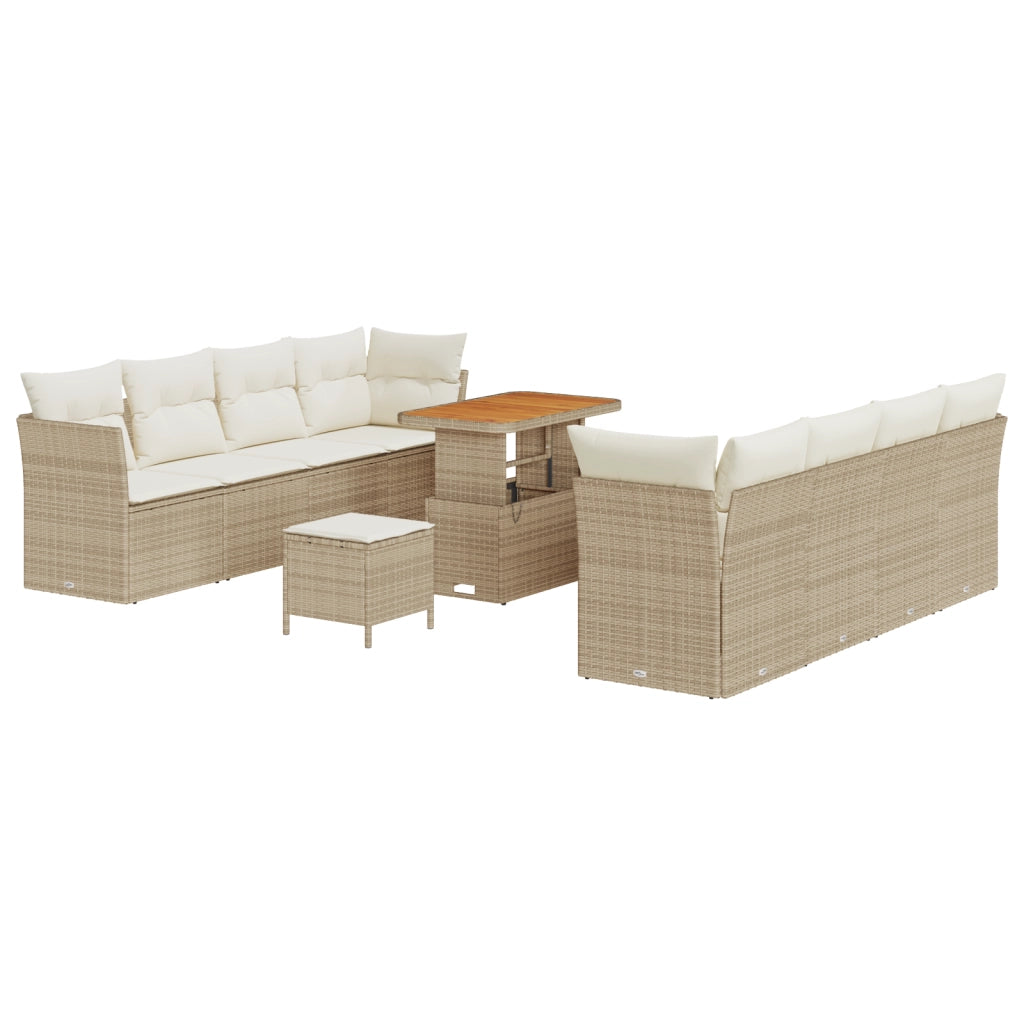 Set Divano da Giardino  da 11 Pezzi con Cuscini Beige Polyrattan Acacia