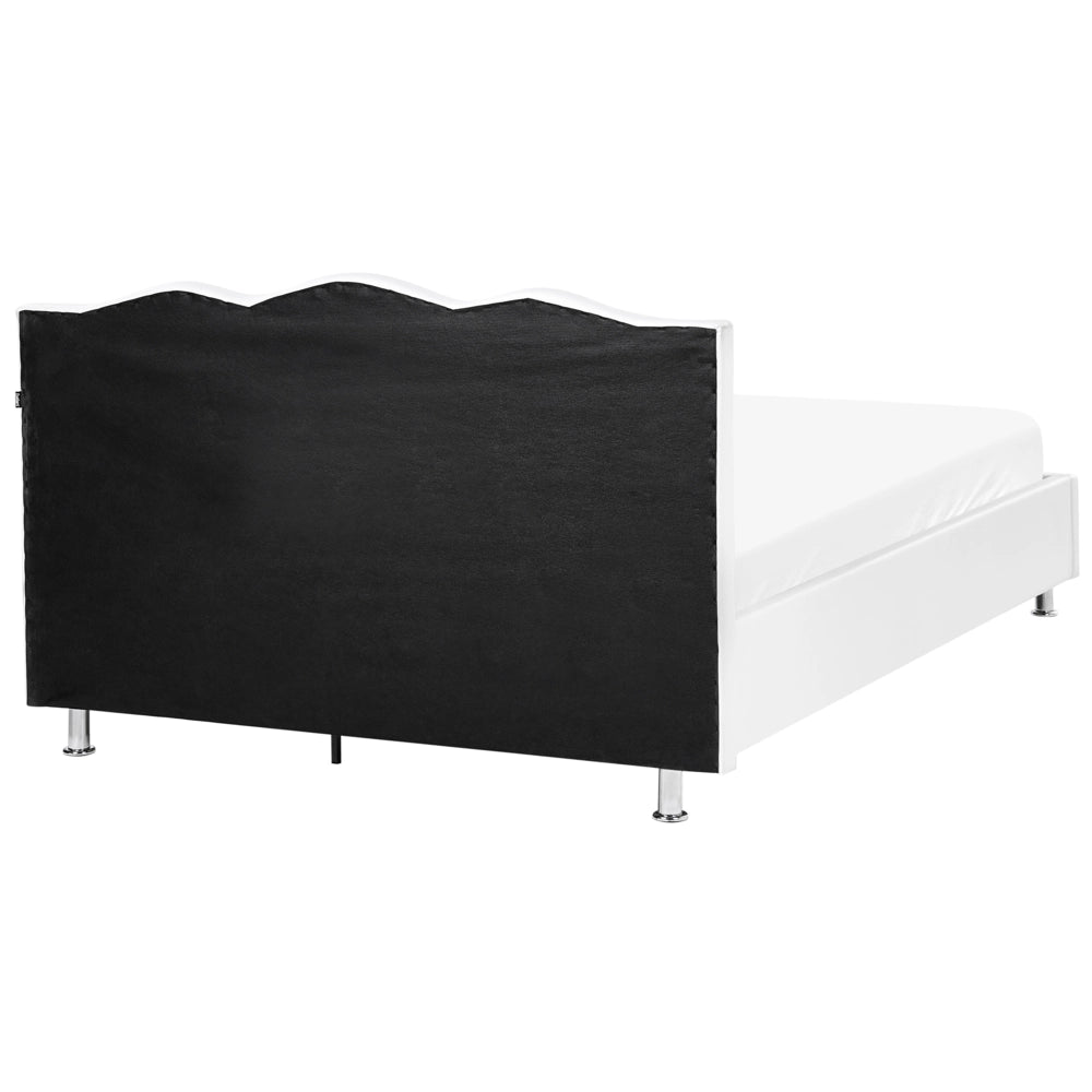 Letto matrimoniale in ecopelle bianca 140 x 200 cm 6 struttura imbottita con rifiniture per la testa dei chiodi con contenitore