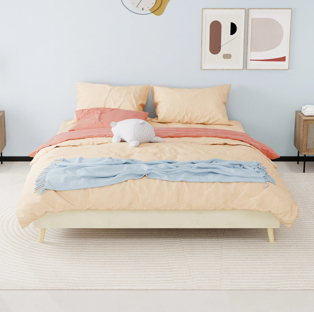Letto 160x200 cm; design moderno in tessuto e metallo beige