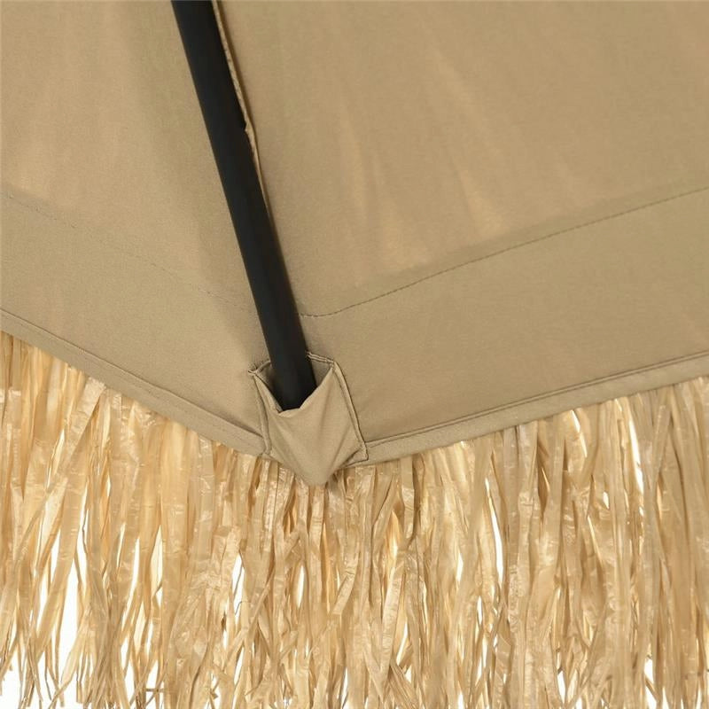 OMBRELLONE DA GIARDINO ROTONDO CON COPERTURA IN PAGLIA E MANOVELLA, Ø265X250CM, CACHI