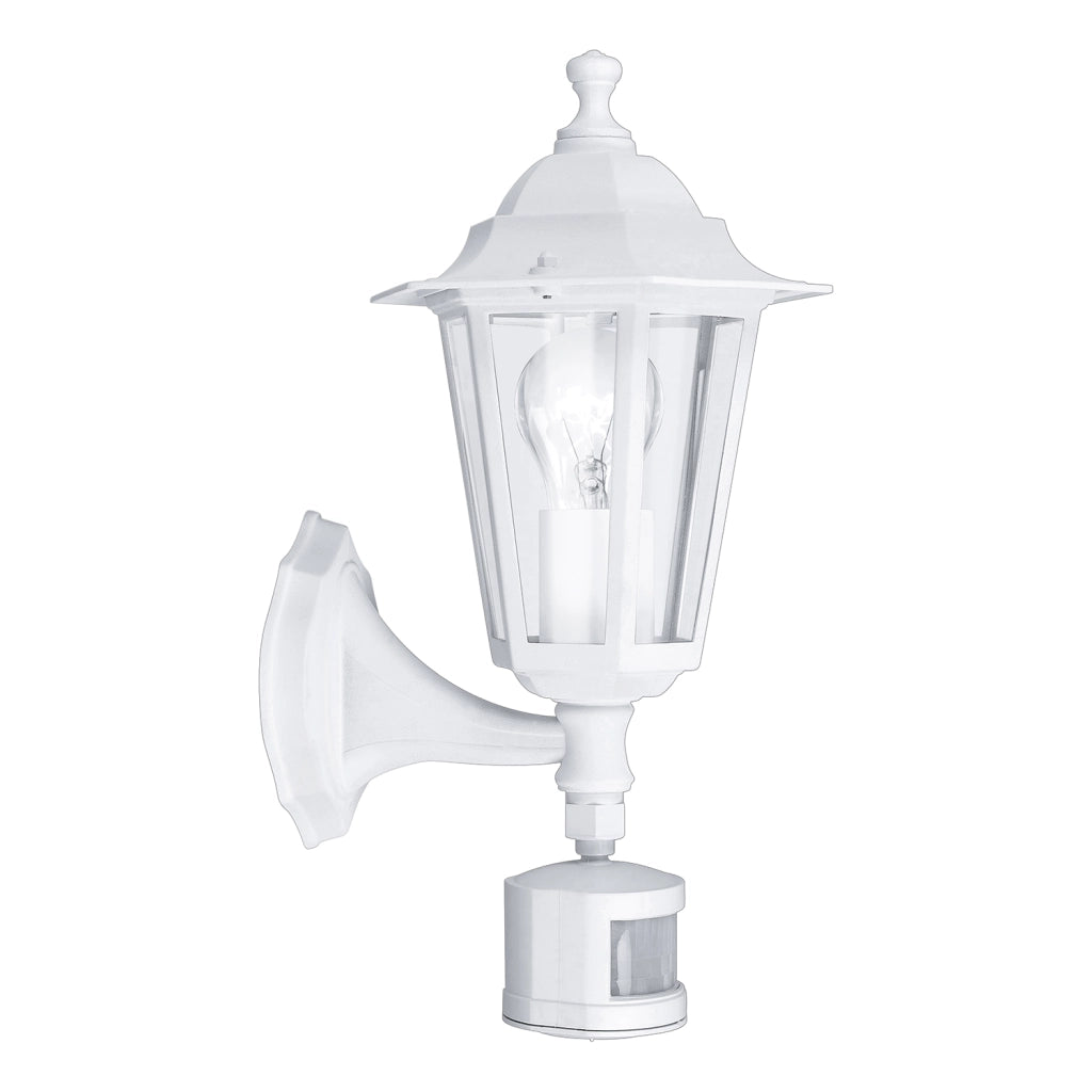Applique Sensore Esterno Classica Laterna 5 Alluminio Bianco Vetro E27