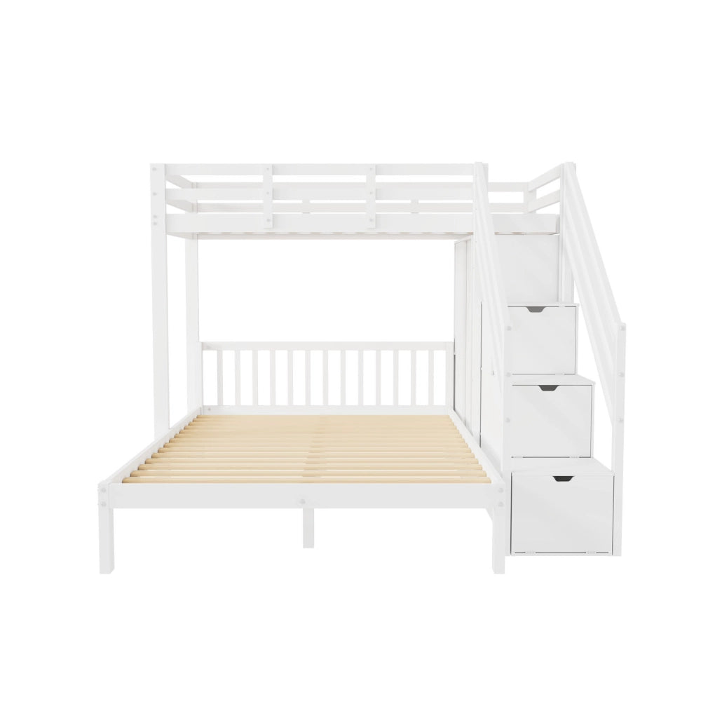 Letto a castello con armadio e scala contenitore 90x200 cm + 140x200 cm; bianco