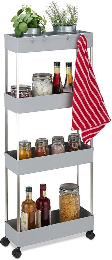Trolley cucina nero plastico 98x15,5x40,5 cm - Raccogliendo piccoli oggetti cucina bagno - 4 ganci & piani