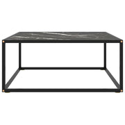 Tavolino da Salotto Nero con Vetro Marmo Nero 80x80x35 cm 322878