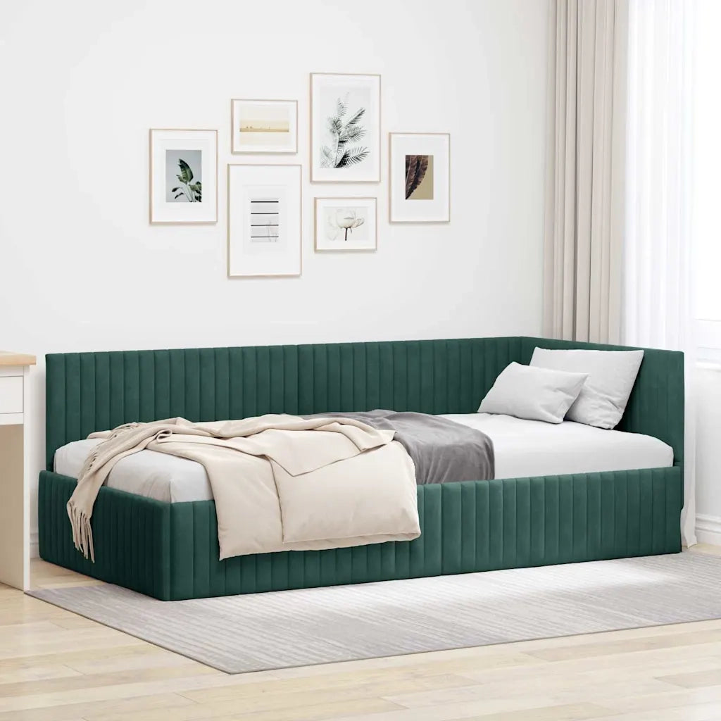 Cornice del letto ad angolo Verde Scuro 100 cm x 200 cm Velluto 42016278
